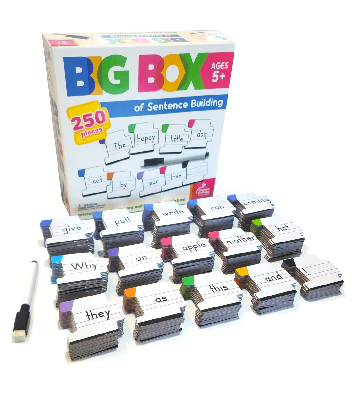 Carson Dellosa Big Box of Sentence Building for Kids, Write On Wipe Off Game With Color-Coded Parts of Speech Pieces and Dry Erase Marker, 250pc Toddler Puzzle Ages 5+